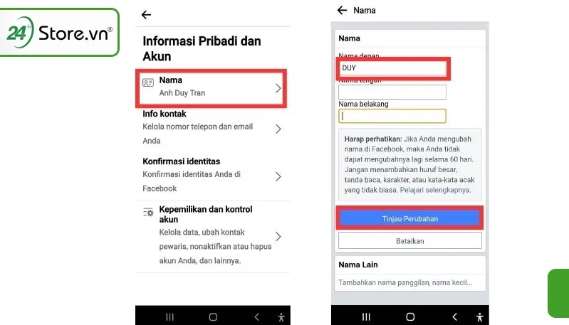 Đổi tên facebook 1 chữ trên điện thoại OPPO