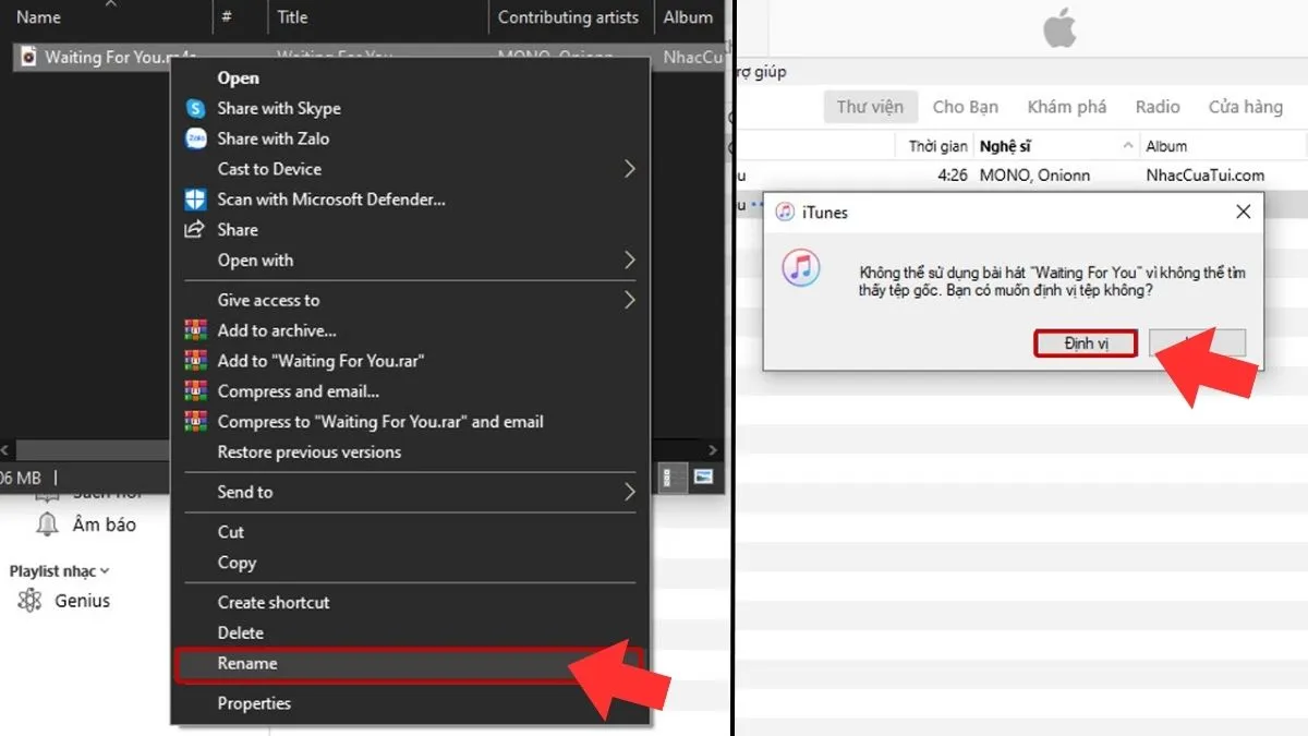 Đổi tên miền file nhạc từ m4a sang m4r trong Windows Explorer