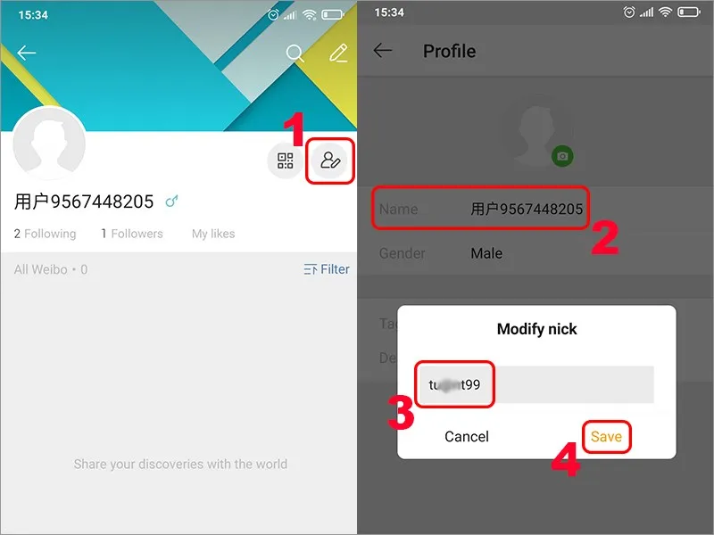 đổi tên tài khoản weibo