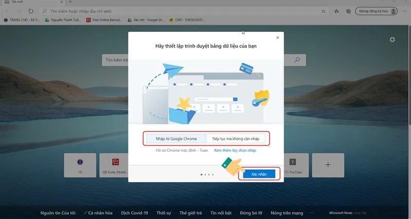 Đồng bộ hóa dữ liệu người dùng khi thiết lập trình duyệt Edge
