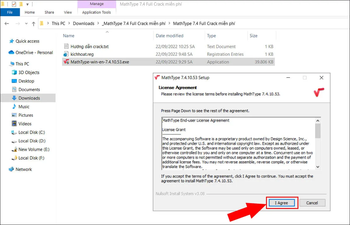 Đồng ý với các điều khoản cài đặt MathType
