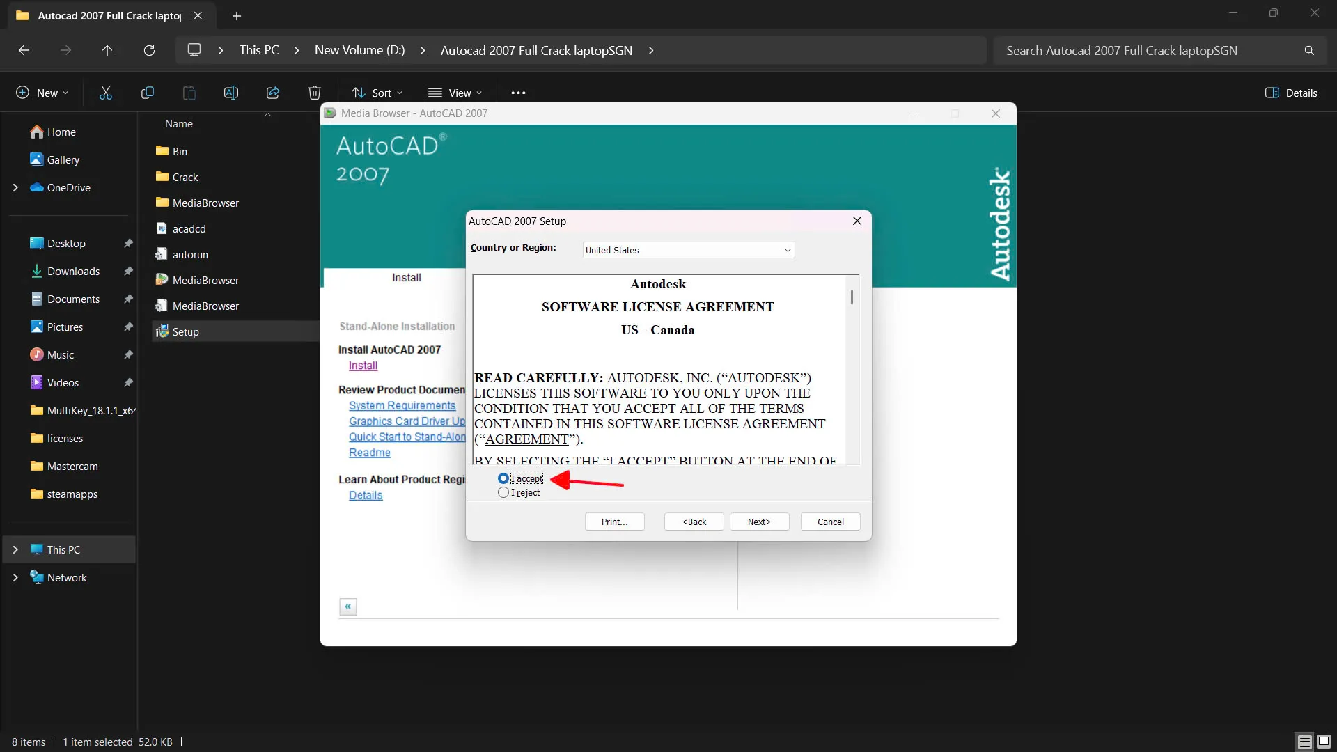Đồng ý với điều khoản sử dụng bằng cách chọn I accept và nhấn Next
