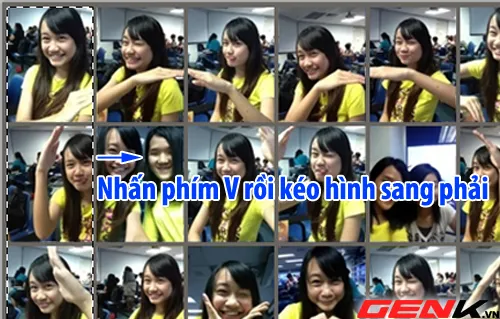 Dùng Move Tool để di chuyển và ghép khít các ảnh theo chiều dọc