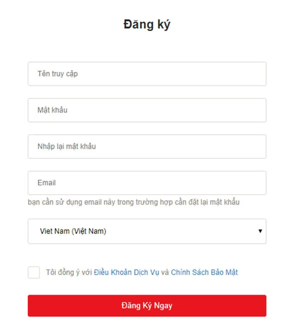Form đăng ký thông tin chi tiết tài khoản Garena