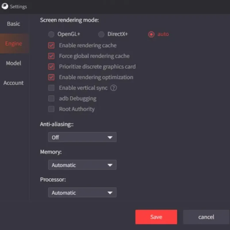 GameLoop Engine - Chọn chế độ kết xuất màn hình Auto