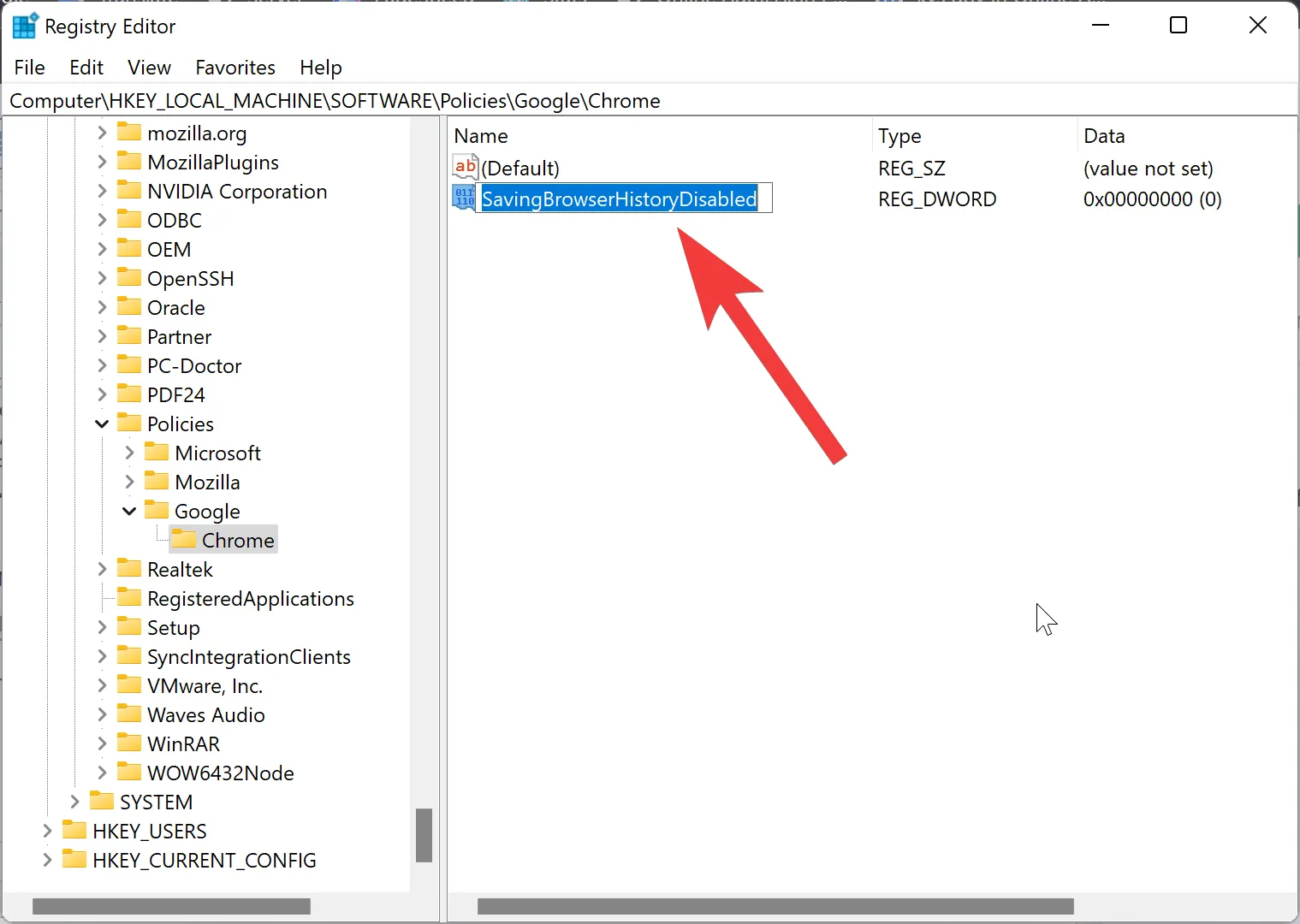 Giá trị SavingBrowserHistoryDisabled đã được đặt tên trong Chrome