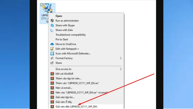 Giải nén Driver máy in Canon 6030W vào một thư mục riêng để dễ dàng truy cập các file cài đặt