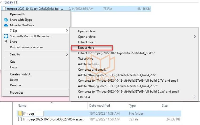 Giải nén thư mục FFmpeg và đổi tên để tiện cấu hình đường dẫn