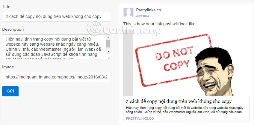 Giao diện bài đăng trên Pretty Links