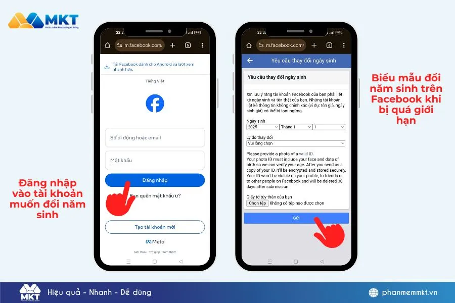 Giao diện biểu mẫu hỗ trợ thay đổi năm sinh trên Facebook