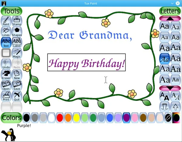 Giao diện các công cụ vẽ và Magic Tool trong Tux Paint