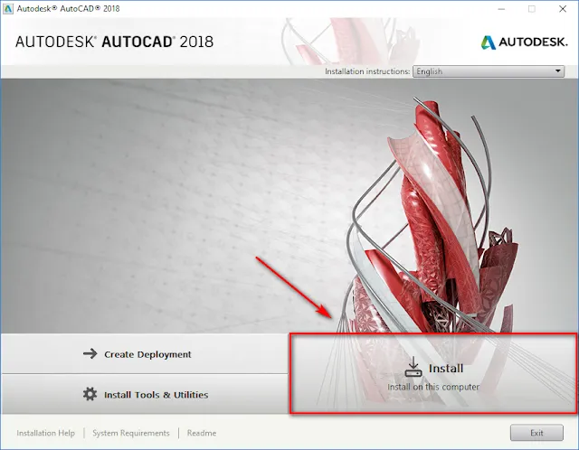 Giao diện cài đặt Autodesk AutoCAD 2018, nhấn Install