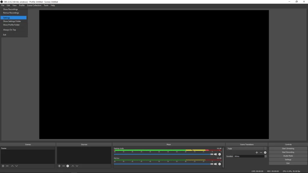 Giao diện cài đặt của OBS Studio