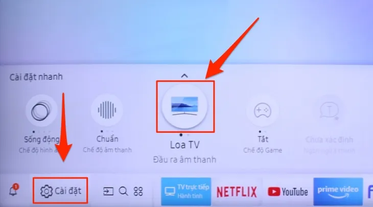 Giao diện Cài đặt (Loa TV) của Tivi Samsung để thực hiện cách cài đặt bluetooth cho tivi samsung