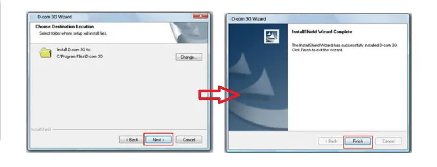 Giao diện cài đặt phần mềm Dcom 3G trên máy tính Windows