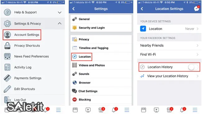 Giao diện cài đặt tắt tính năng Lịch sử Vị trí của Facebook trên thiết bị di động