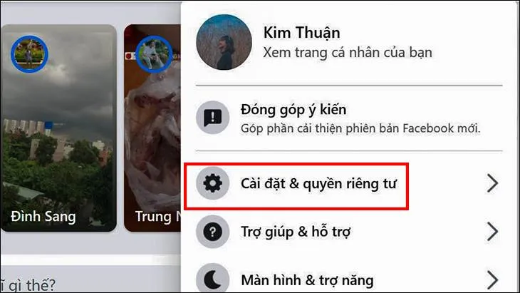 Giao diện Cài đặt và Quyền riêng tư trong Facebook
