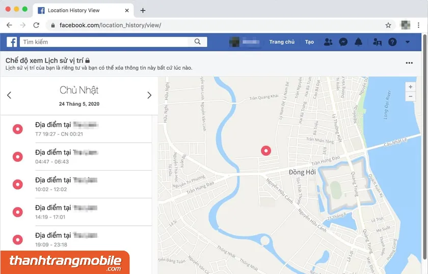Giao diện Cài đặt Vị trí trên máy tính để tìm cách kiểm tra vị trí facebook của người khác