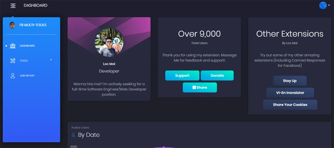 Giao diện chính của Multiple Tools For Facebook và chọn Message Counter