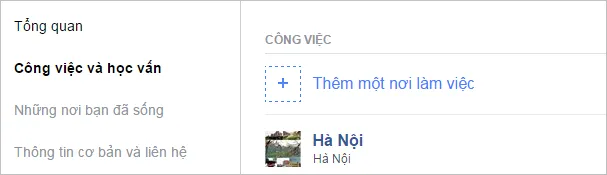 Giao diện chỉnh sửa công việc và học vấn, cần đặt thành Chỉ mình tôi trong cách ẩn profile facebook