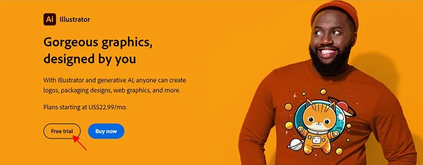 Giao diện chọn Free Trial để dùng thử Illustrator 7 ngày