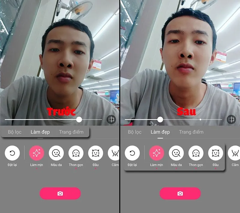 Giao diện chọn làm đẹp và trang điểm trong BeautyPlus