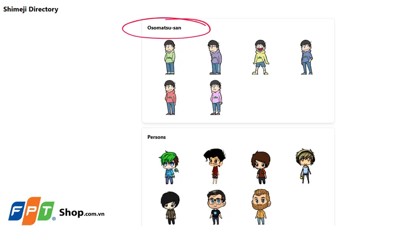 Giao diện chọn nhân vật shimeji từ thư mục