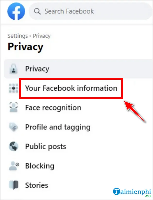 Giao diện chọn Thông tin của bạn trên Facebook