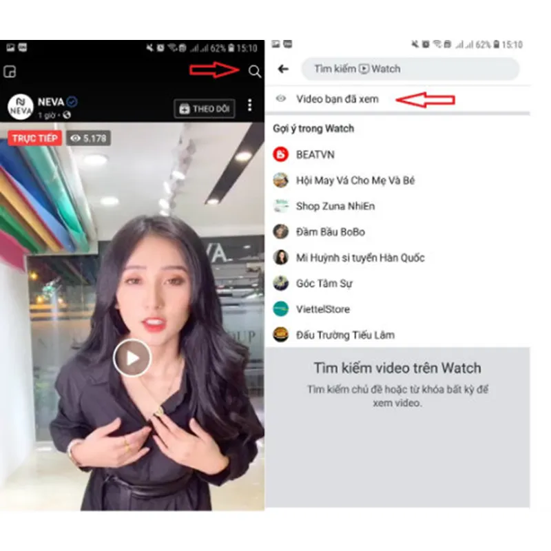 Giao diện chọn Video bạn đã xem để xem lại livestream Facebook