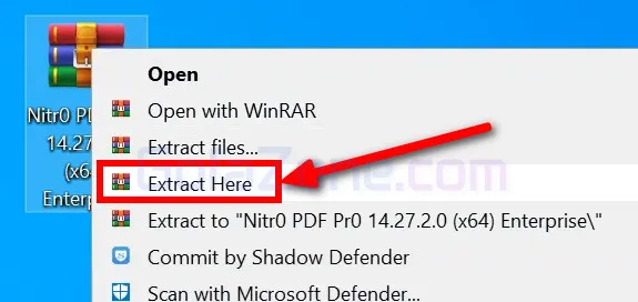 Giao diện của phần mềm giải nén WinRAR hoặc 7-Zip, hiển thị tệp tin cài đặt của Nitro Pro đang được giải nén thành công