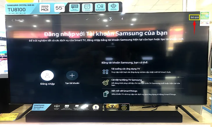 Giao diện đăng nhập Tài khoản Samsung trên Smart tivi