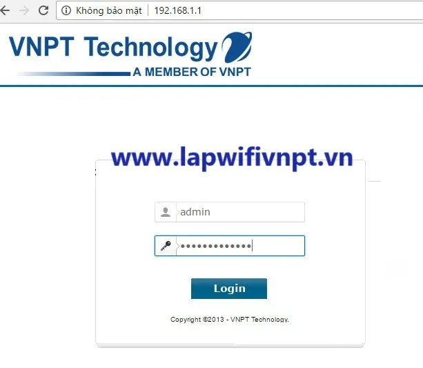 Giao diện đăng nhập vào trang cấu hình modem VNPT