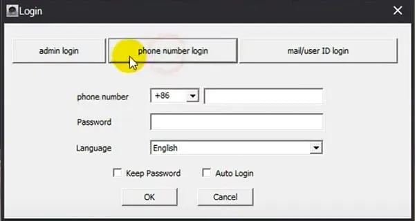 Giao diện đăng nhập Yoosee bằng Số điện thoại (Phone number login)