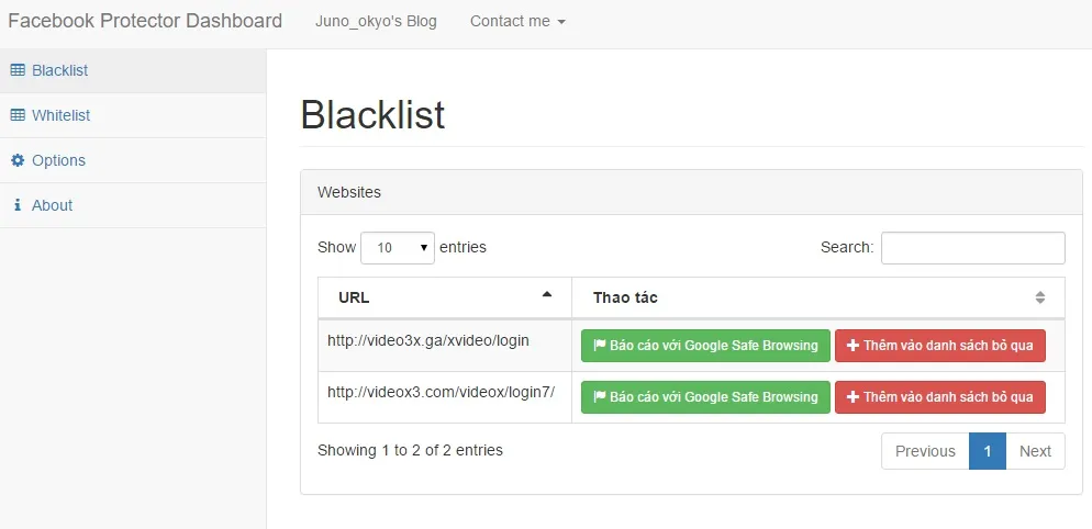 Giao diện Danh sách đen