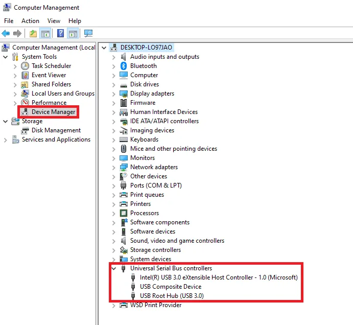 Giao diện Device Manager khi chuẩn bị gỡ driver usb 3.0 cũ