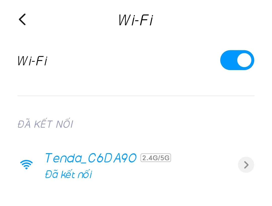 Giao diện điện thoại kết nối vào mạng WiFi mặc định Tenda_XXXX không mật khẩu