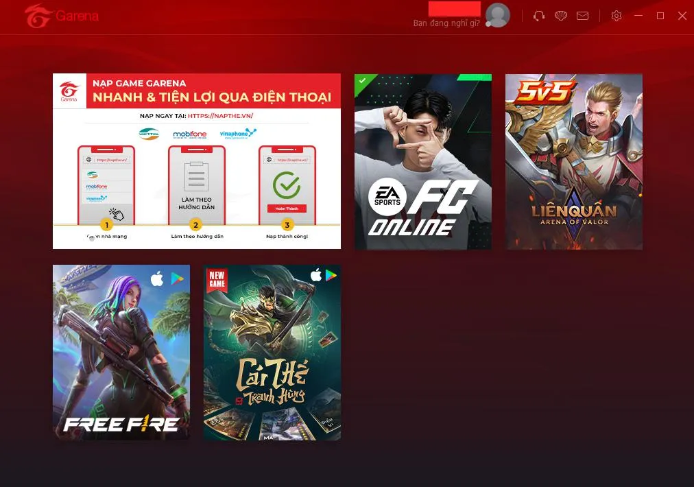 Giao diện Garena PC, nơi người dùng thường quản lý các game như FC Online và tìm kiếm các hướng dẫn live stream