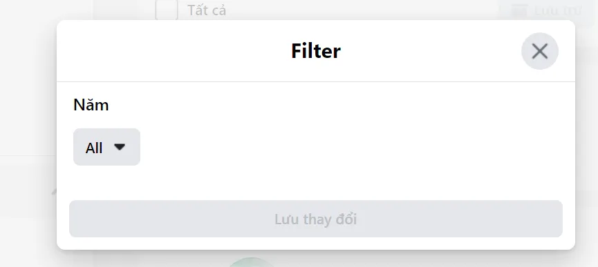Giao diện hiển thị các tùy chọn lọc ngày, tháng, năm