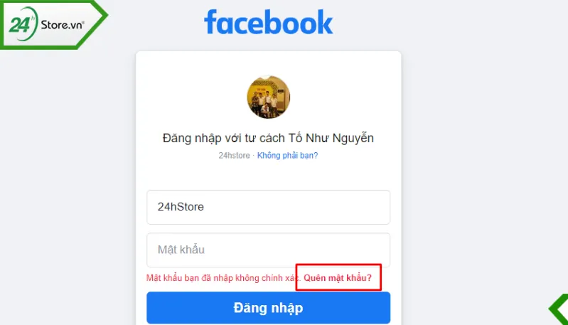 Giao diện khôi phục mật khẩu Facebook khi quên