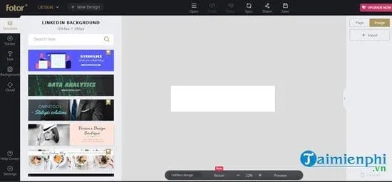 Giao diện làm việc của Fotor để tạo ảnh bìa Facebook