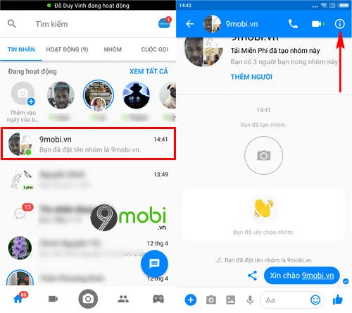 Giao diện Messenger hiển thị biểu tượng thông tin 'i' trong nhóm chat