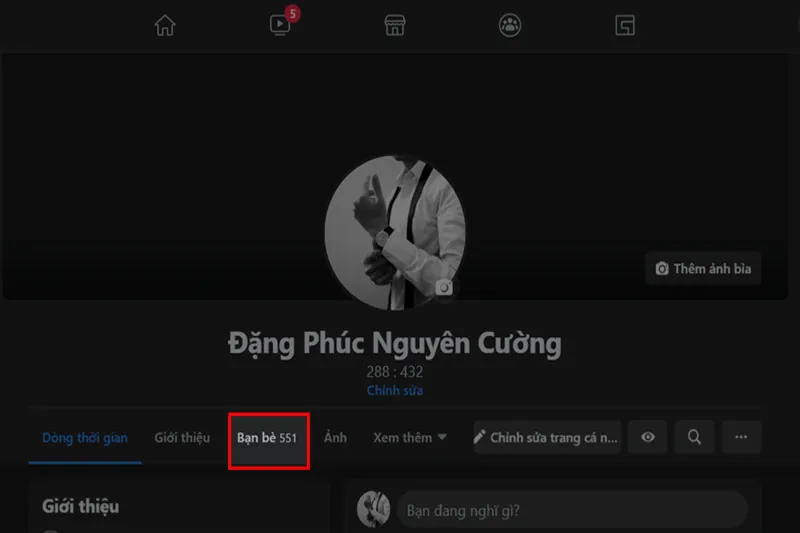 Giao diện mục Bạn bè trên Facebook, bước đầu thực hiện cách để ẩn bạn bè trên facebook