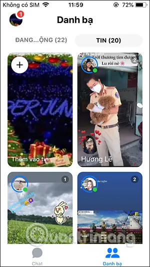 Giao diện mục Tin trên Messenger để xem Story của người khác