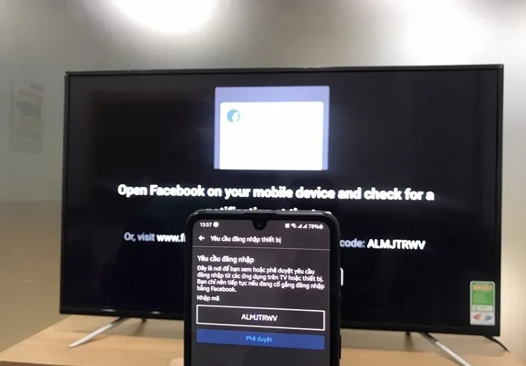 Giao diện nhập mã code trên điện thoại/máy tính để kích hoạt truy cập Facebook trên tivi LG