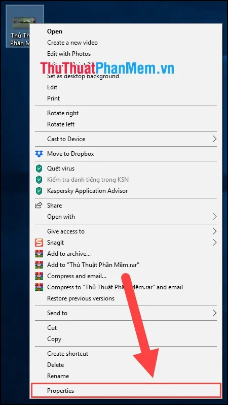Giao diện Properties trên máy tính để kiểm tra thông tin ảnh 360 độ