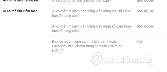 Giao diện quản lý Ai có thể tìm kiếm tôi trên Facebook