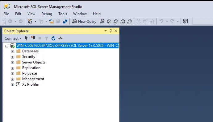Giao diện quản lý cơ sở dữ liệu đã kết nối thành công