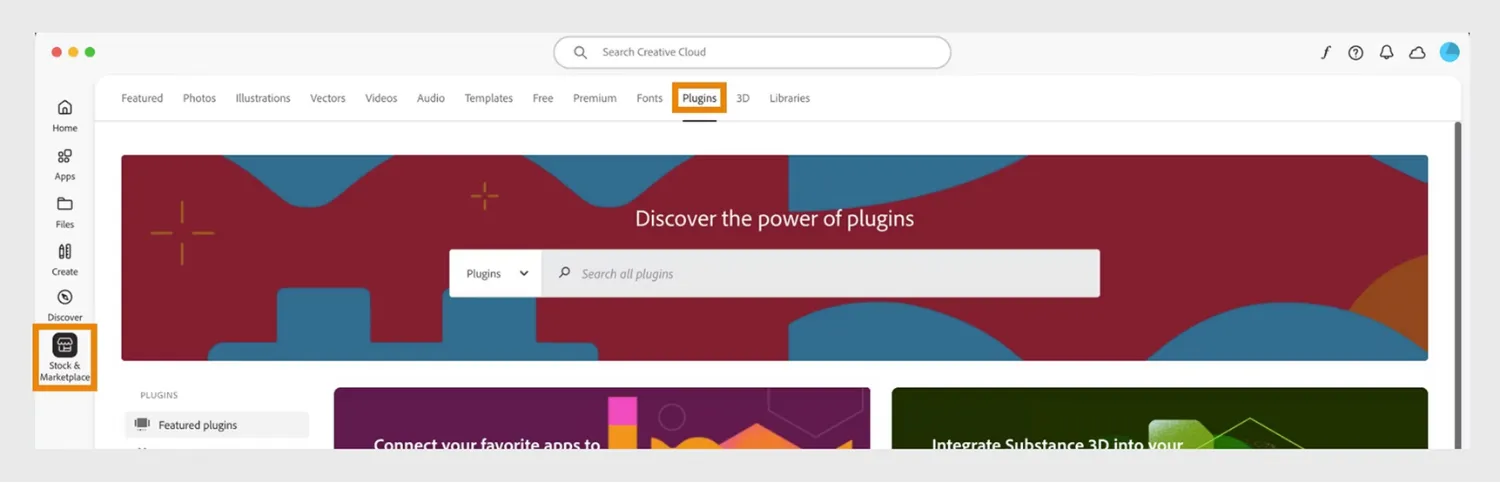 Giao diện quản lý plugin trong Creative Cloud để gỡ cài đặt