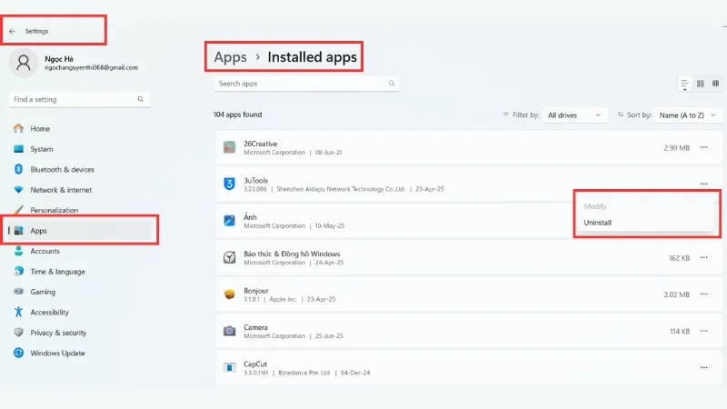 Giao diện quản lý ứng dụng để gỡ bỏ bloatware, tối ưu cách cài đặt laptop Dell