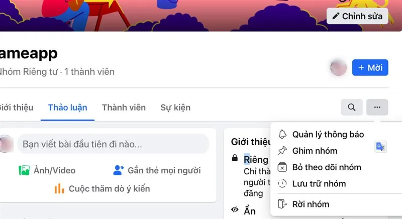 Giao diện quản trị group trên Facebook trên trình duyệt máy tính